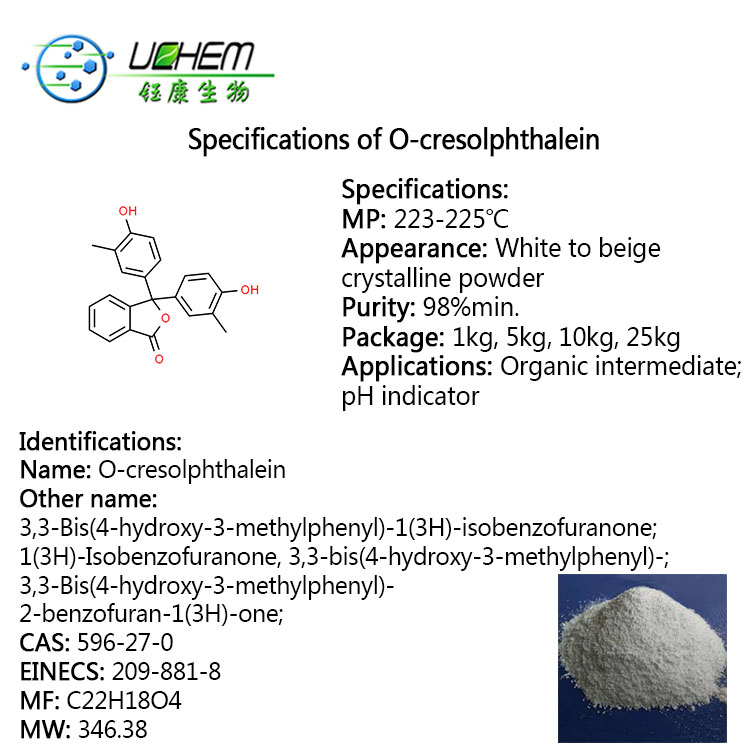Hot selling o-cresolphthalein cas 596-27-0 with good price