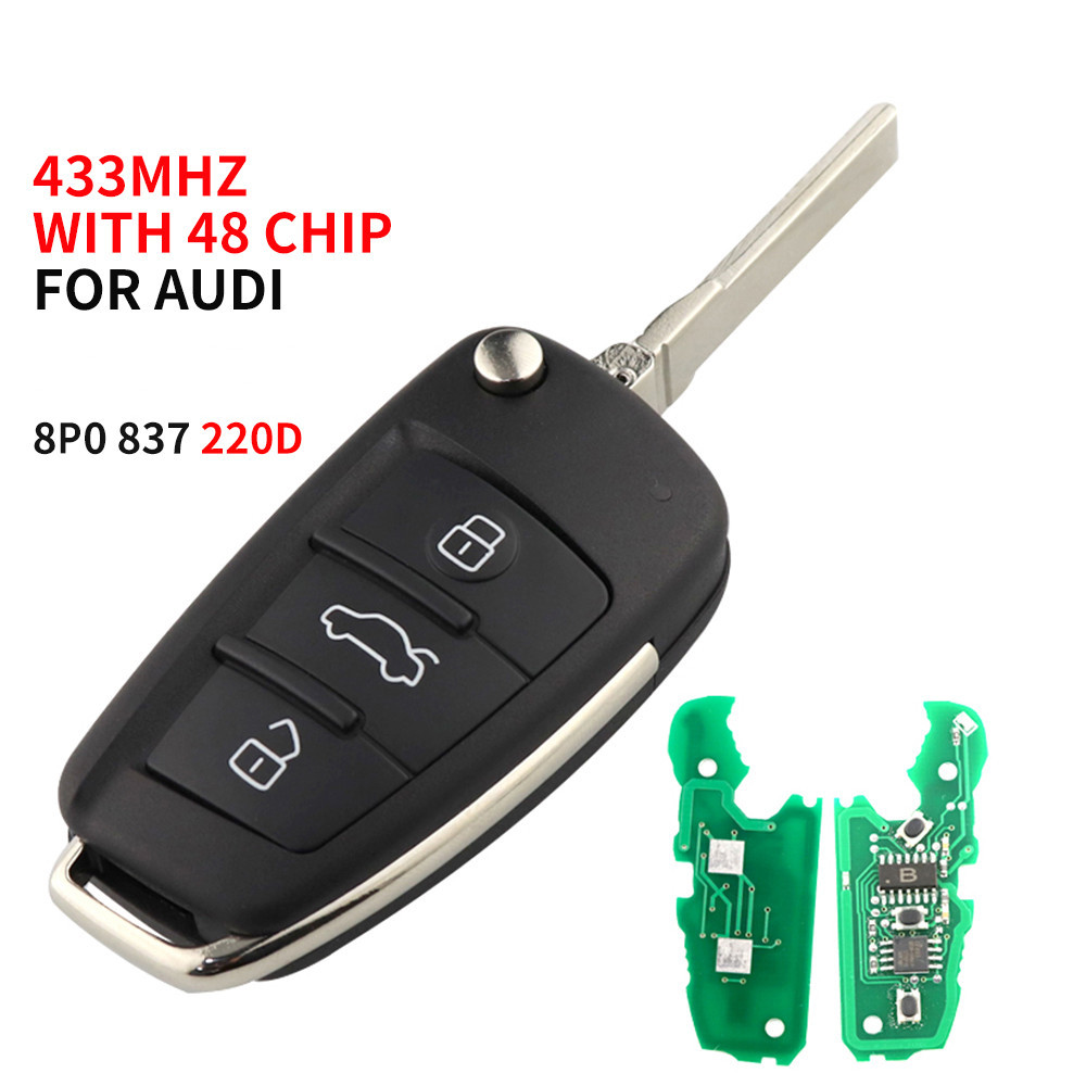 For Audi A3 S3 TT FCCID Number 8P0837220D 3 Buttons Remote Car Key With 433MHz ID48 Chip