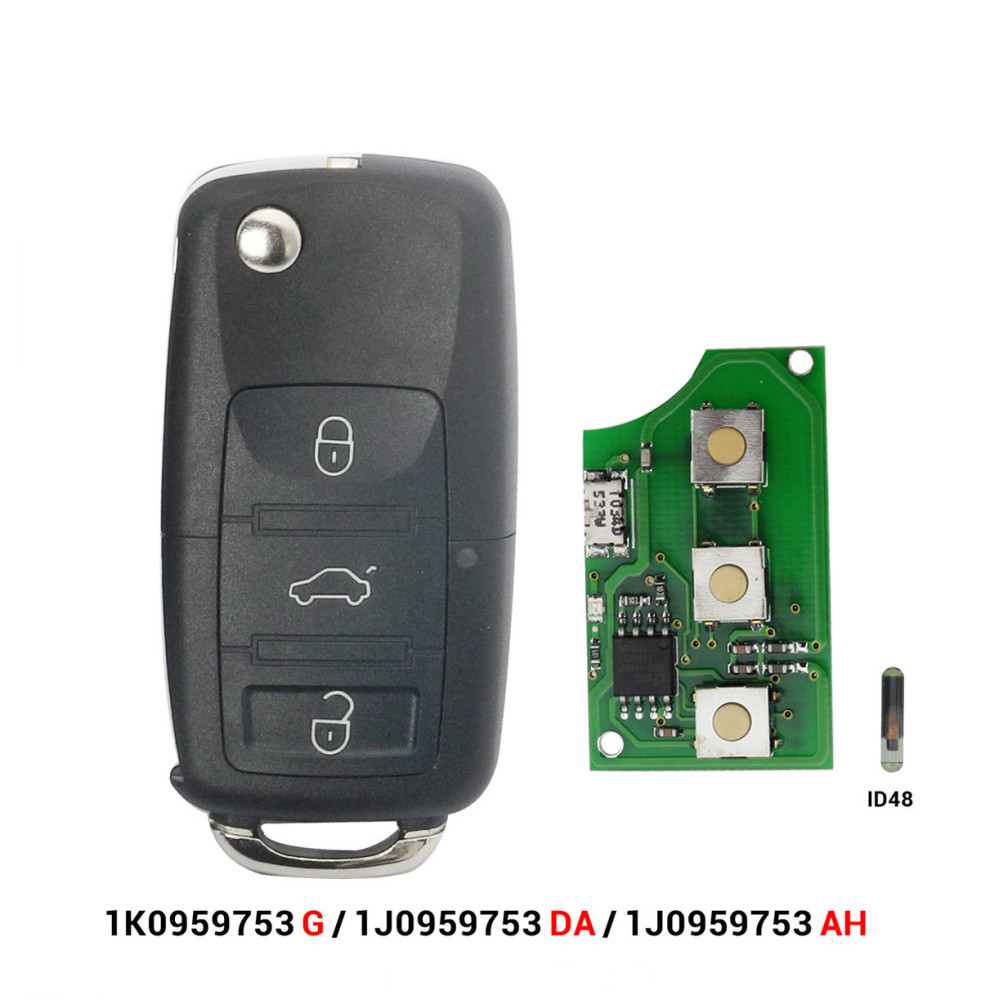 For VW 1J0959753AH 1KO959753G 1J0959753DA For Volkswagen Beetle Bora Passat B5 Golf Polo 433Mhz ID48 Chip remote key