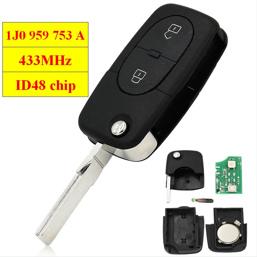 For VW 2 button remote key ID48 433MHZ FCCID 1J0 959 753 A