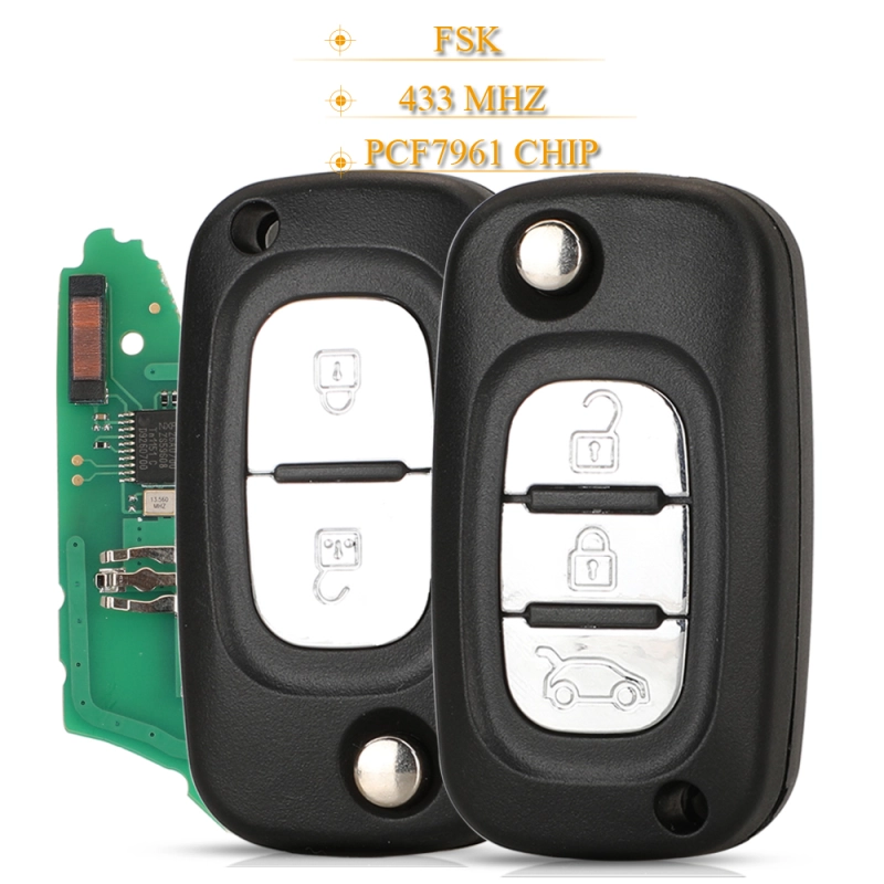 For Renault 2/3 Buttons 433MHz PCF7961 Chip FSK Flip Remote Key For Renault Clio III  Clio 3 Kangoo Master Modus Twingo P/N: 7701210033
