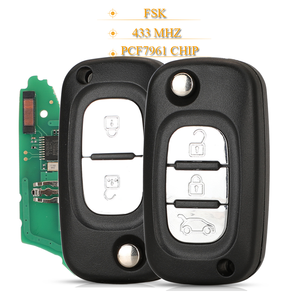 For Renault 2/3 Buttons 433MHz PCF7961 Chip FSK Flip Remote Key For Renault Clio III  Clio 3 Kangoo Master Modus Twingo P/N: 7701210033