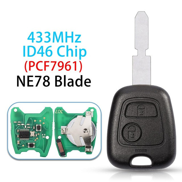 For Citroen 2 Buttons 433Mhz With ID46 PCF7961 chip car Remot Key For Peugeot 307 206 407 and Citroen C1 C2 C3 VA2/HU83 blade