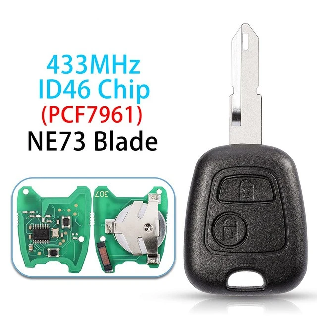 For Citroen 2 Buttons 433Mhz With ID46 PCF7961 chip car Remot Key For Peugeot 307 206 407 and Citroen C1 C2 C3 VA2/HU83 blade