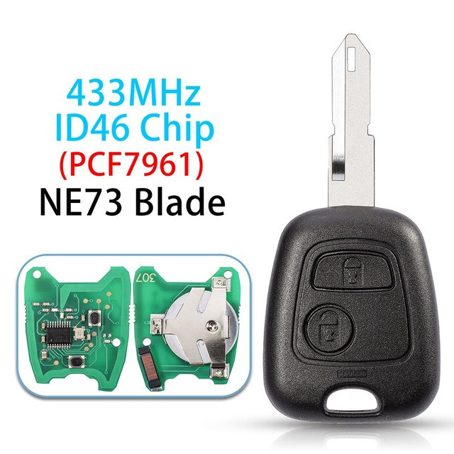 For Citroen 2 Buttons 433Mhz With ID46 PCF7961 chip car Remot Key For Peugeot 307 206 407 and Citroen C1 C2 C3 VA2/HU83 blade