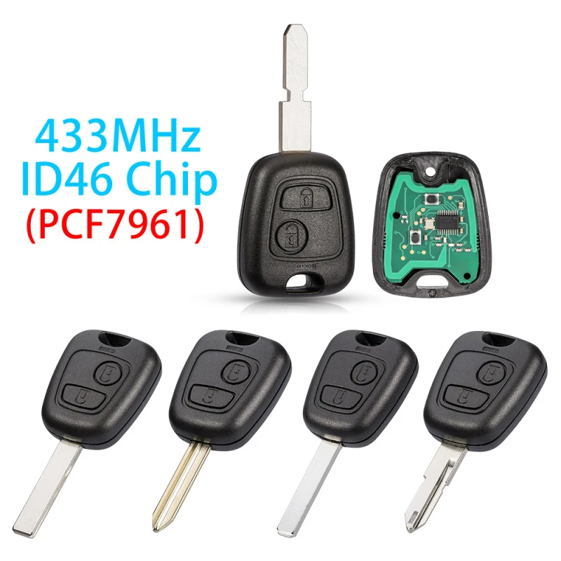 For Citroen 2 Buttons 433Mhz With ID46 PCF7961 chip car Remot Key For Peugeot 307 206 407 and Citroen C1 C2 C3 VA2/HU83 blade