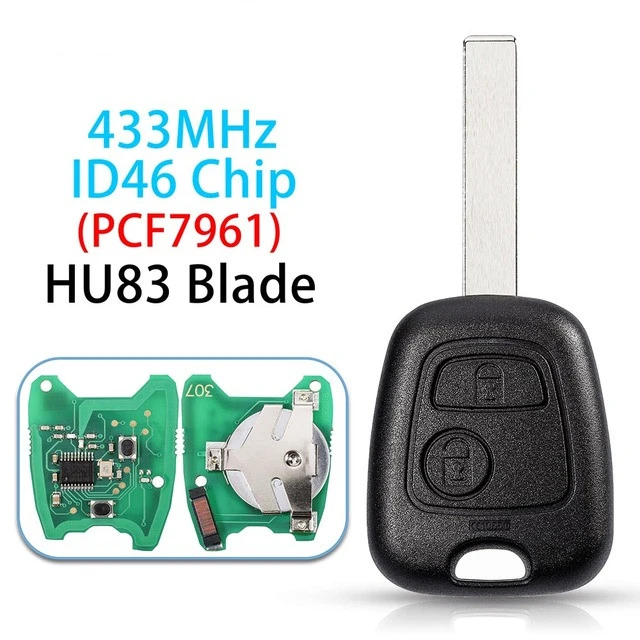 For Citroen 2 Buttons 433Mhz With ID46 PCF7961 chip car Remot Key For Peugeot 307 206 407 and Citroen C1 C2 C3 VA2/HU83 blade