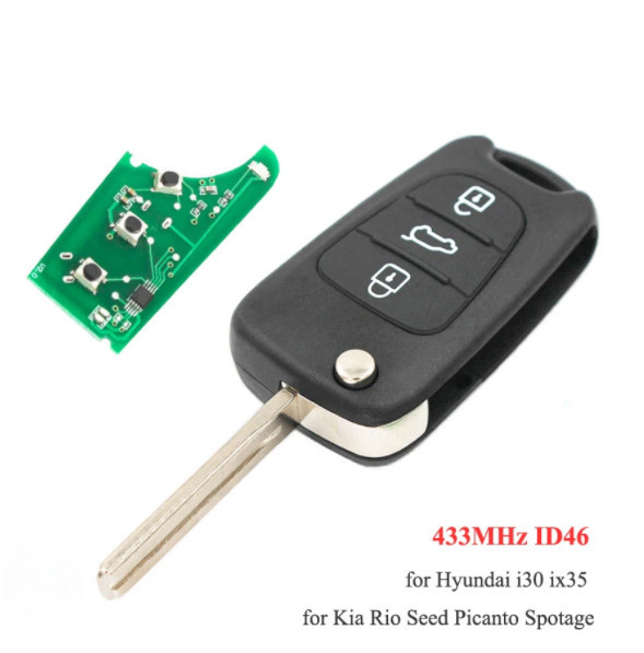 For Hyundai 3 Button Flip Remote Key 433MHZ with ID46 Chip for Hyundai i30/ix35