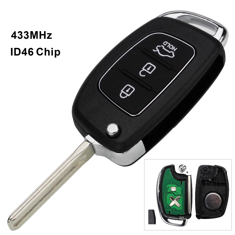 For Hyundai 3 Buttons New IX35 IX25 IX45 with TOY40 blade 433Mhz ID46 Chip remote key