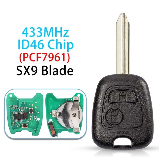 For Citroen 2 Buttons 433Mhz With ID46 PCF7961 chip car Remot Key For Peugeot 307 206 407 and Citroen C1 C2 C3 VA2/HU83 blade