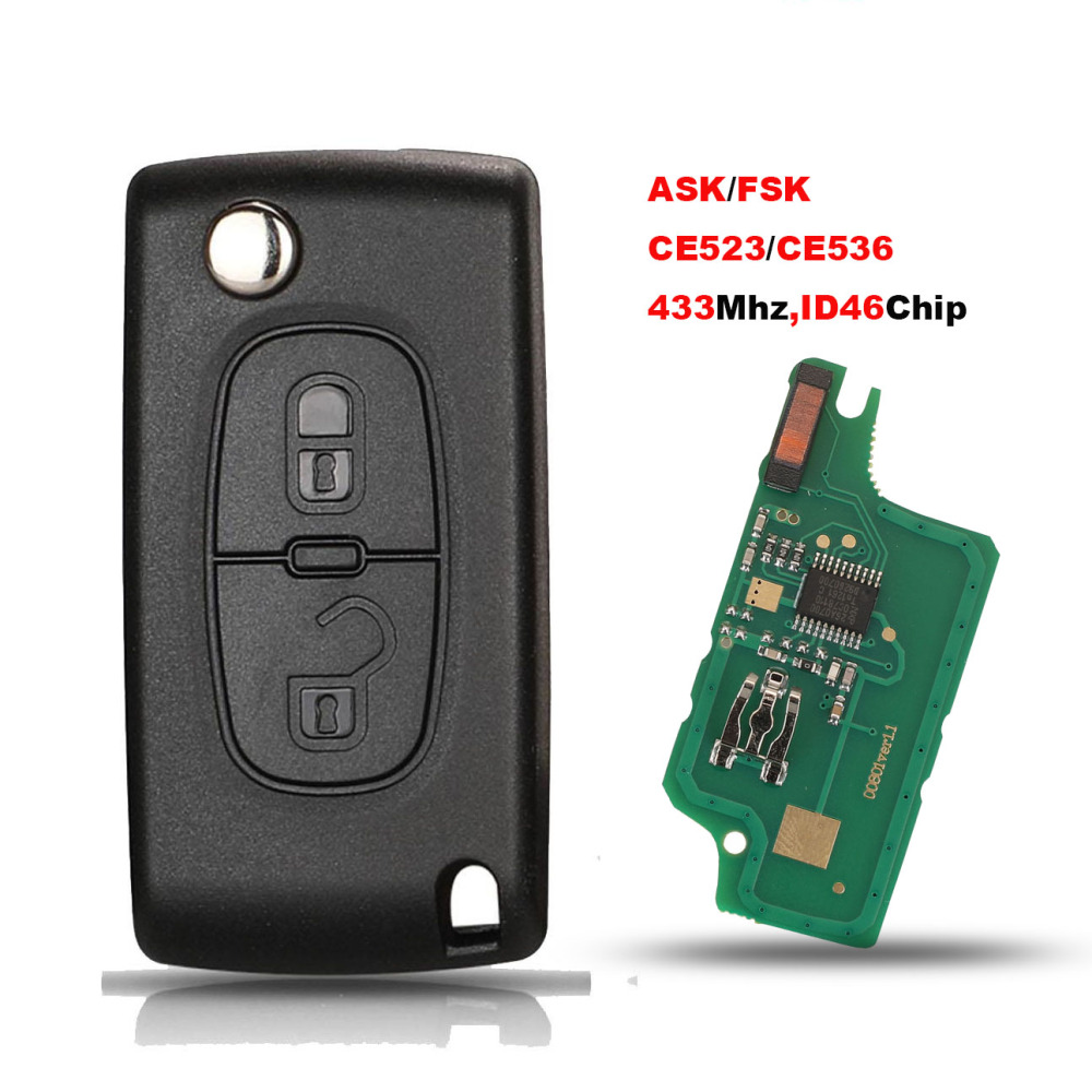 For Citroen/Peugeot 2 button ASK FSK 433Mhz For Peugeot 206 307 308 407 Partner for Citroen C4 C5 C3 Berlingo Xsara Remote Key