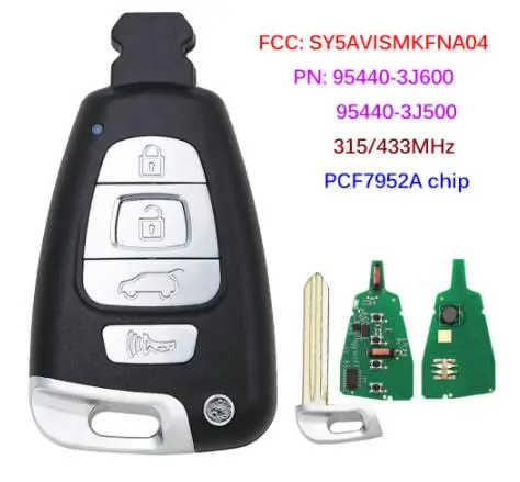 For Hyundai 3 Buttons smart Remote Key 315/433MHz PCF7952A Chip for Hyundai Veracruz 2007-2012 FCC: SY5AVISMKFNA04 PN: 95440-3J600 / 95440-3J500