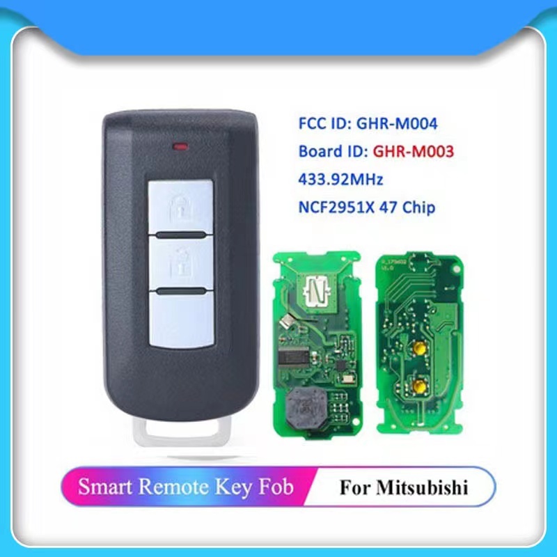 For Mitsubishi 2 button Smart Keyless Remote Key 433MHz with ID47/HITAG 3 chip FCC ID: GHR-M004 Board ID:GHR-M003