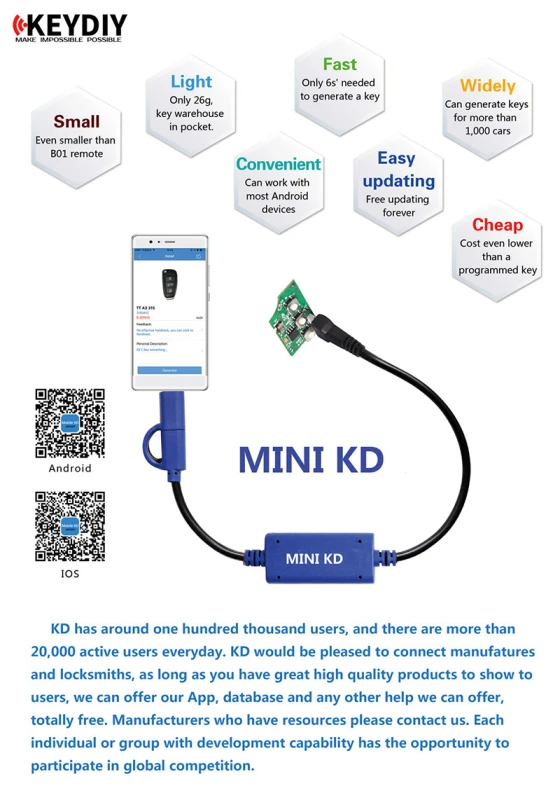 Original KEYDIY Mini KD Key Maker Generator Remotes Warehouse in Your Phone Support Android Make More Than 1000 Auto Remotes
