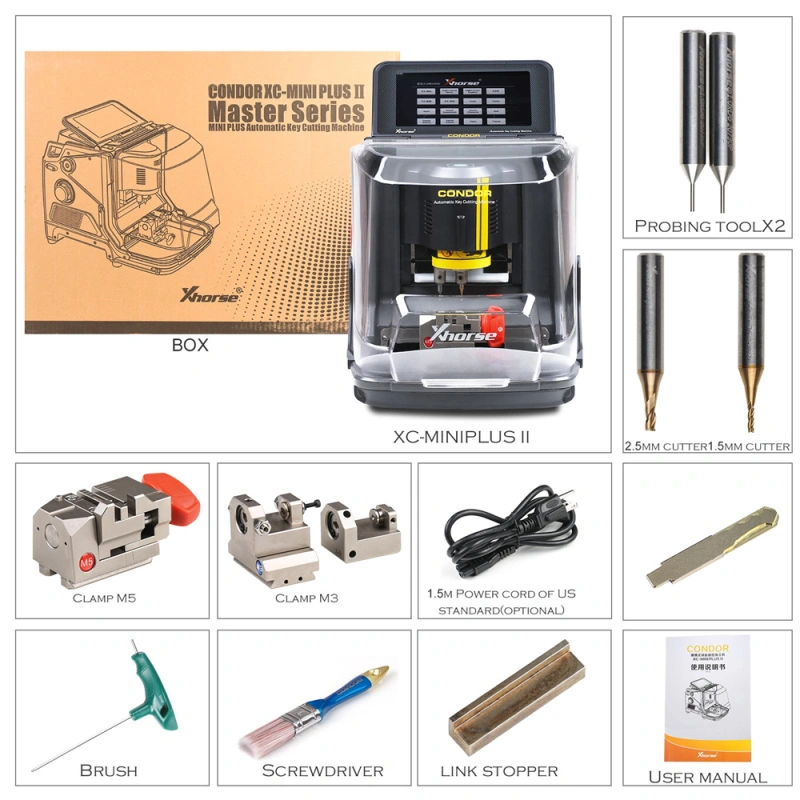 Xhorse Condor XC MINI Plus II Key Cutting Machine Support Car Motorbike Household Keys with M3 and M5 Clamps