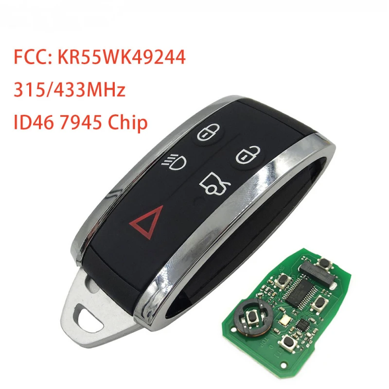 For Jaguar 5 button 315/433Mhz ID46 7945 Chip for XF XFR XK XKR 2009-2013 Keyless go Remote Car Key FCC: KR55WK49244