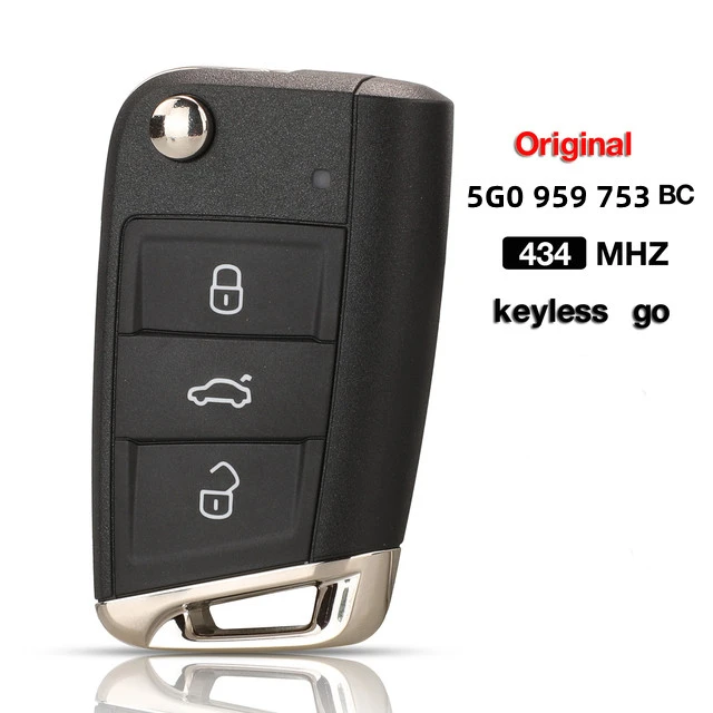 For Original VW 3 button keyless go remote Key For VW Skoda MQB systems 5G0959752BC 434MHz With ID48 Chip
