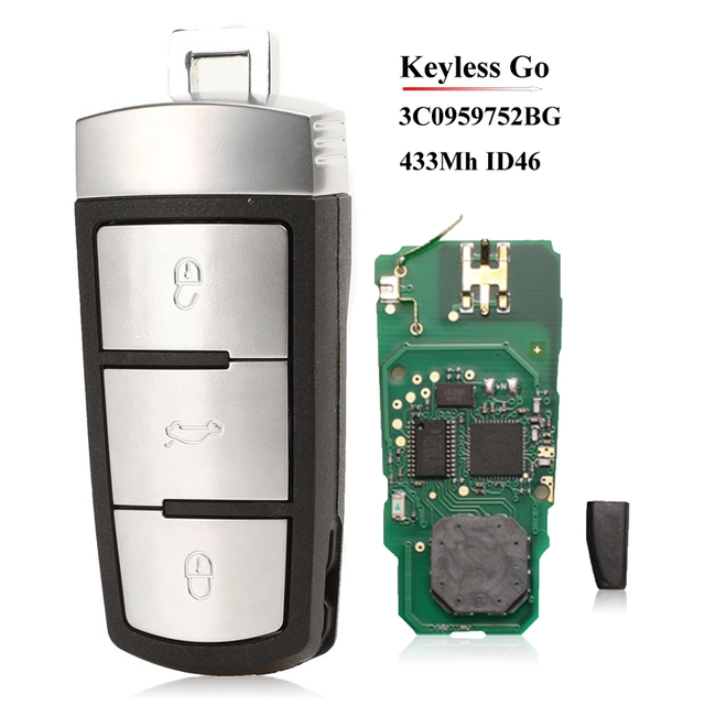 For VW 3 button keyless go remote key 3C0959752BG with PCF7936 ID46 433MHZ For VolksWagen VW Passat Magotan CC
