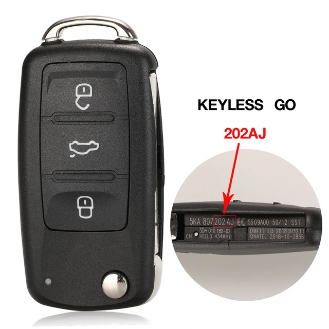 For VW Keyless go 3 button 433mhz remote key kydz board FCCID: 5K0837202AJ