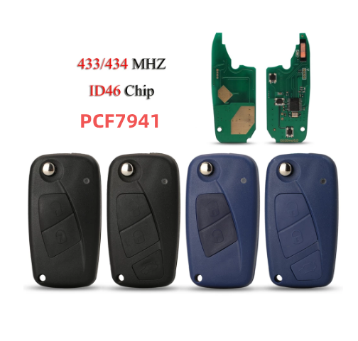 For FIAT Punto 500 Delphi BSI with ID46 PCF7941 chip 2 / 3 Buttons 433MHZ Flip Remote Key