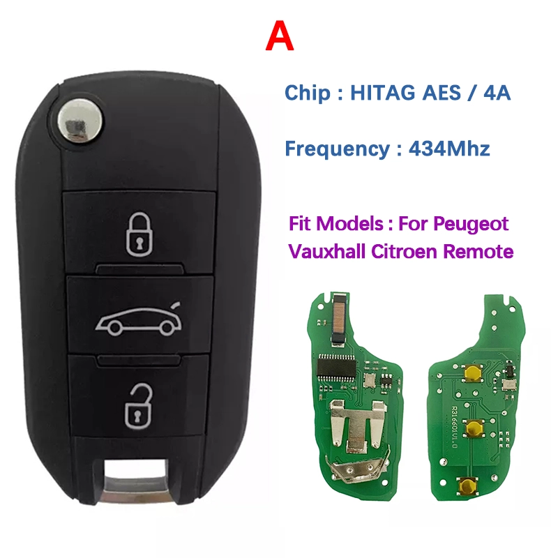 For Citroen C3 C4 2017-2022 434MHz 4A chip remote key