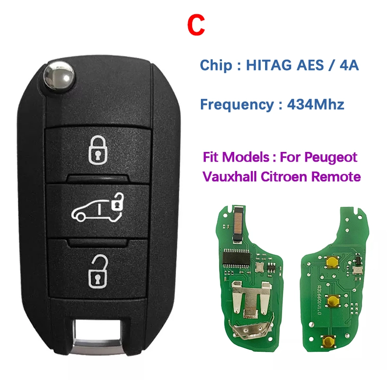 For Citroen C3 C4 2017-2022 434MHz 4A chip remote key