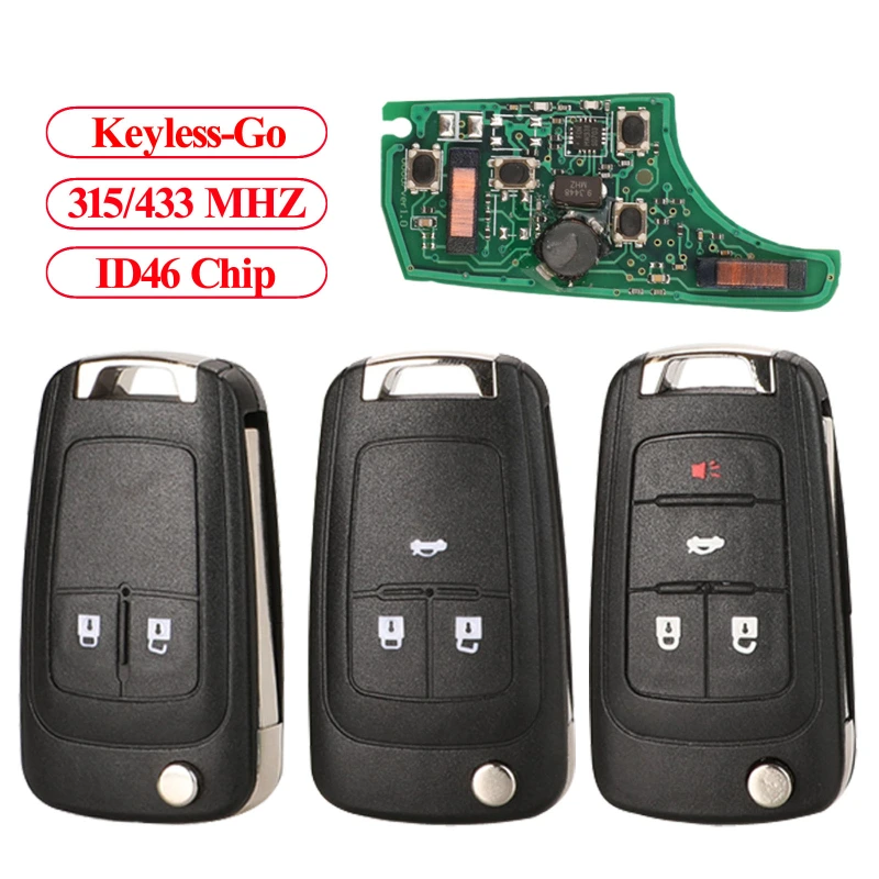 For Chevrolet 2/ 3 /4/ 5 Button keyless remote key with 315mhz / 433mhz PCF7952 Chip with hu100 blade