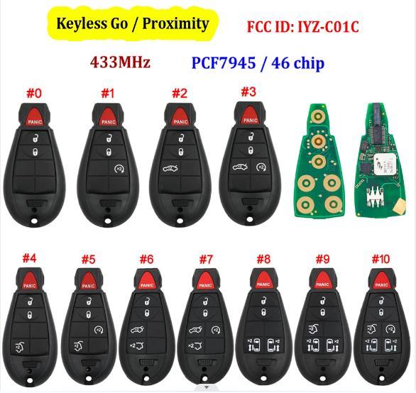For Chrysler/Dodge Caravan/Jeep PCF7945 ID46 Chip Keyless-Go Proximity Remote Key 433.92MHz FCC ID: IYZ-C01C / M3N5WY783X