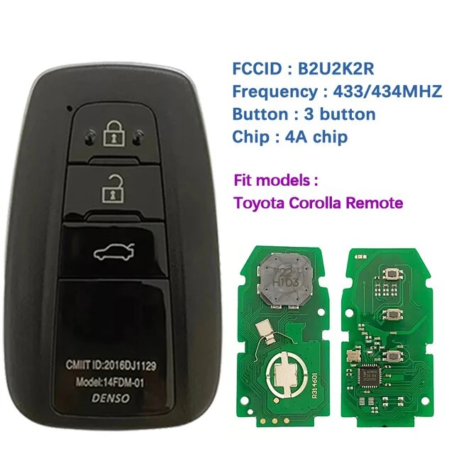 For Toyota Corolla 2019+ Smart Key B2U2K2R HITAG AES NCF29A1M 433MHz Part number: 8990H-02050