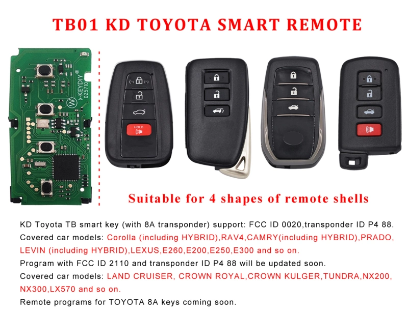 KEYDIY TB01 KD Smart Key 0020 Board Universal Remote Control with 8A Transponder and Shell for Toyota Corolla RAV4 Lexus