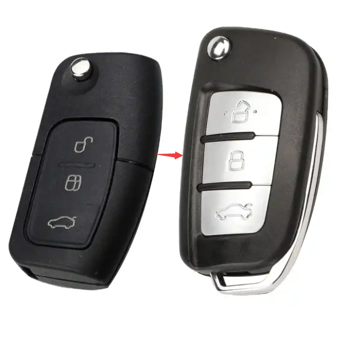 For Ford Focus Fiesta C-Max S-Max Ka Mondeo Galaxy 3 Button Modified Flip Key Shell with HU101 FO21 Blade