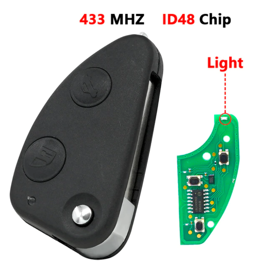 For Alfa Romeo 147 156 166 GT 2 Button Remote Car Key ID48 Chip 433Mhz with Uncut SIP22 Blade