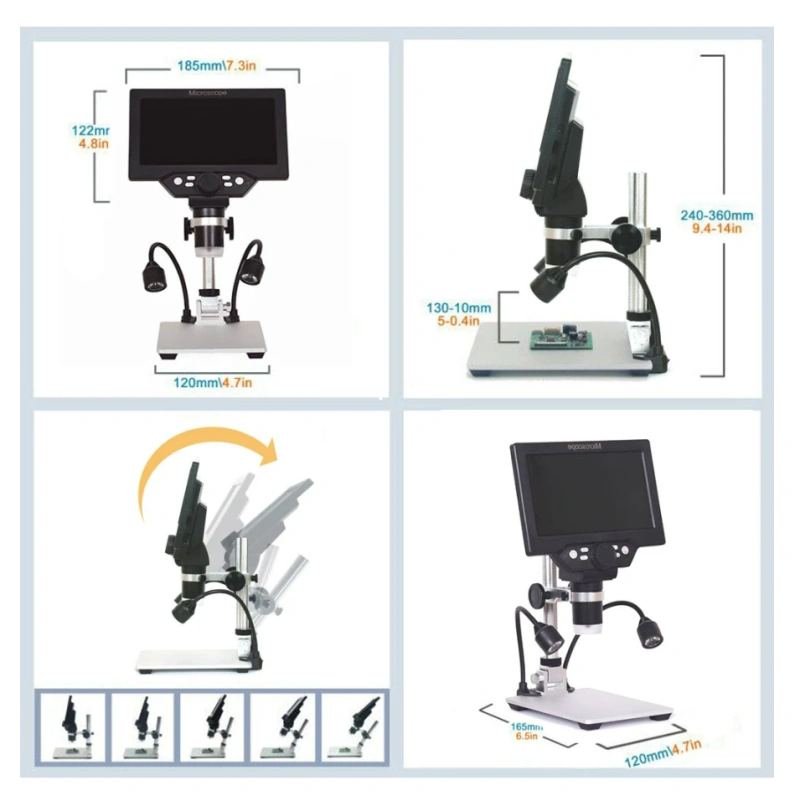G1200 Digital Microscope 7 Inch Large Color Screen Large Base LCD Display 12MP 1-1200X Magnifier for Soldering Iron