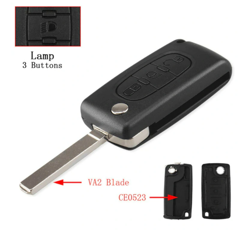 For Peugeot 3 buttons with VAT 307  blade flip remote key shell with light button