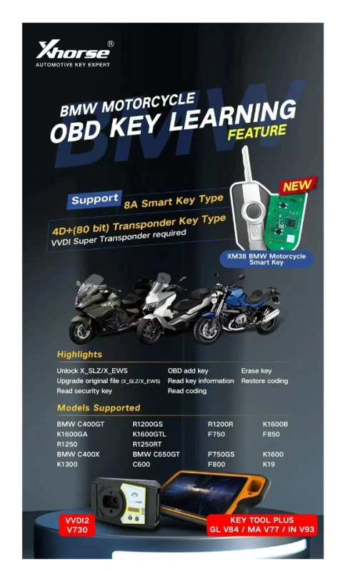 Xhorse VVDI XM38 Smart Key XSBMM0GL Keylessgo Support 8A Chip Smart Key 4D 80 bit Key type for BMW Motorcycle