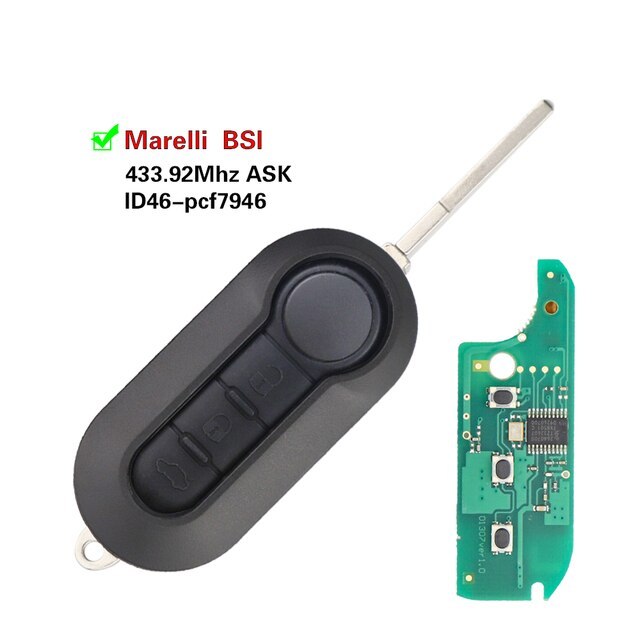 For Fiat MARELLI BSI system 3 button remote key 433Mhz with PCF7946 chip，system could be switched