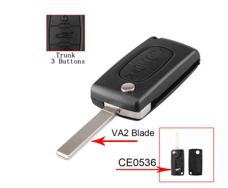 For Citroen 3 buttons with VA2 blade flip remote key shell