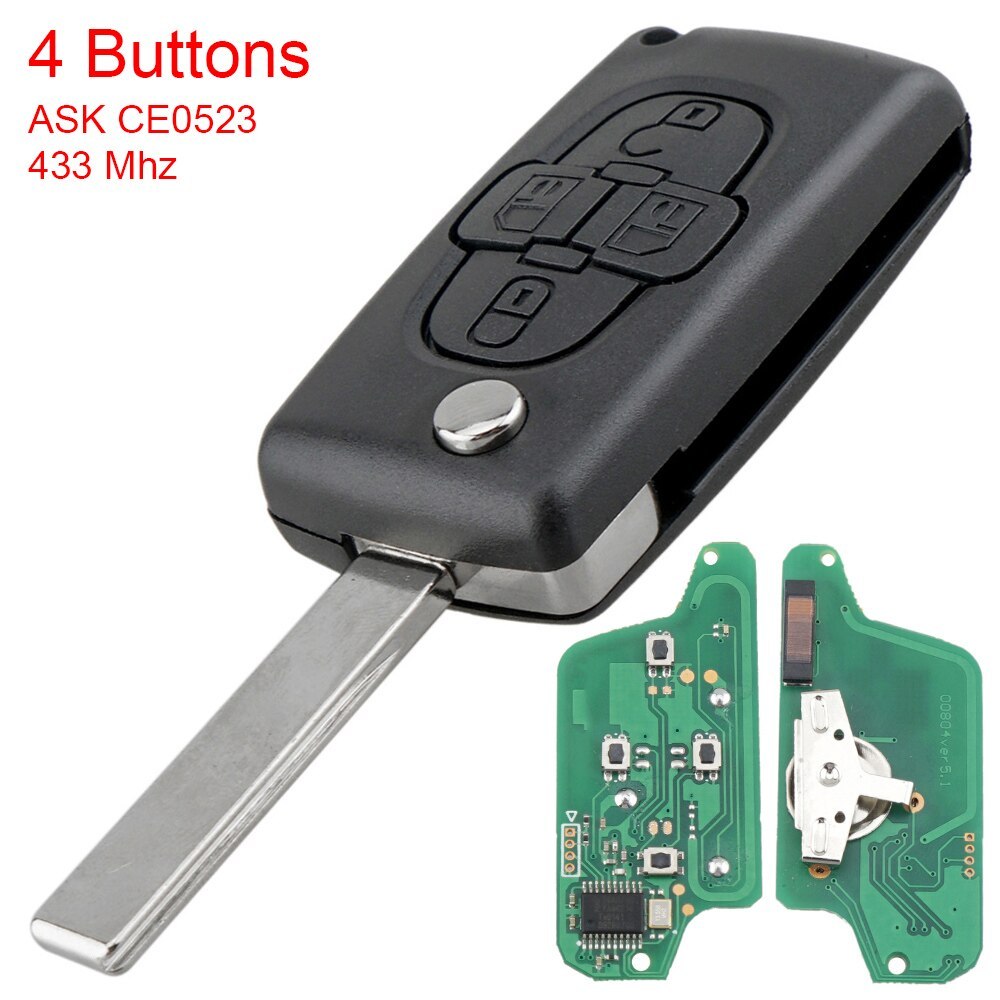 For Citroen/Peugeot 4 button with light ASK FSK 433Mhz For Peugeot 206 307 308 407 Partner for Citroen C4 C5 C3 Berlingo Xsara Remote Key