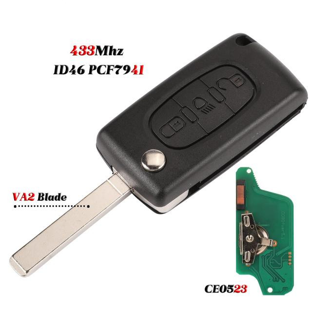 For Citroen/Peugeot 3 button with light ASK FSK 433Mhz For Peugeot 206 307 308 407 Partner for Citroen C4 C5 C3 Berlingo Xsara Remote Key