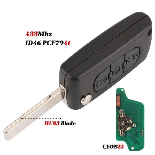 For Citroen/Peugeot 3 button with light ASK FSK 433Mhz For Peugeot 206 307 308 407 Partner for Citroen C4 C5 C3 Berlingo Xsara Remote Key