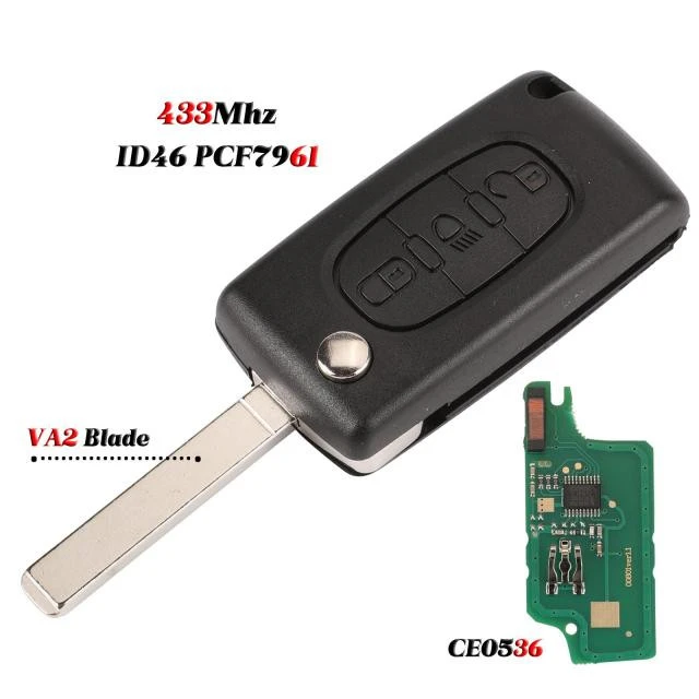 For Citroen/Peugeot 3 button with light ASK FSK 433Mhz For Peugeot 206 307 308 407 Partner for Citroen C4 C5 C3 Berlingo Xsara Remote Key