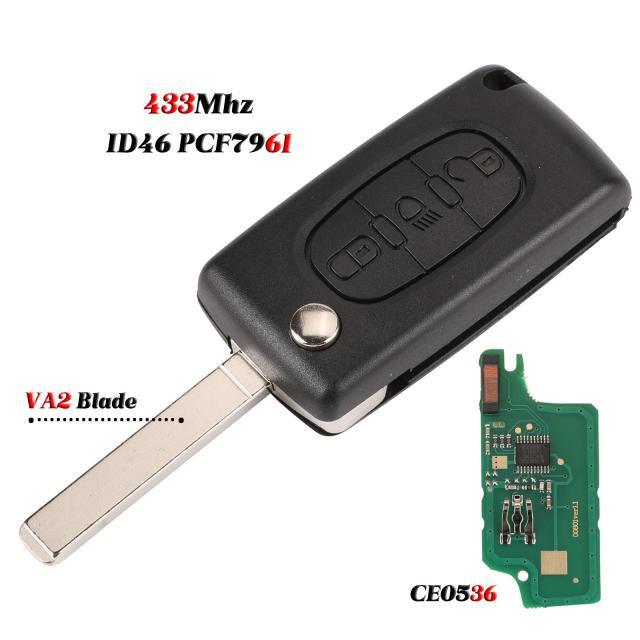 For Citroen/Peugeot 3 button with light ASK FSK 433Mhz For Peugeot 206 307 308 407 Partner for Citroen C4 C5 C3 Berlingo Xsara Remote Key