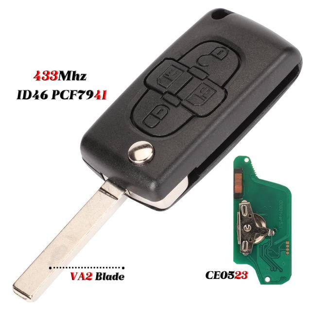 For Citroen/Peugeot 4 button with light ASK FSK 433Mhz For Peugeot 206 307 308 407 Partner for Citroen C4 C5 C3 Berlingo Xsara Remote Key