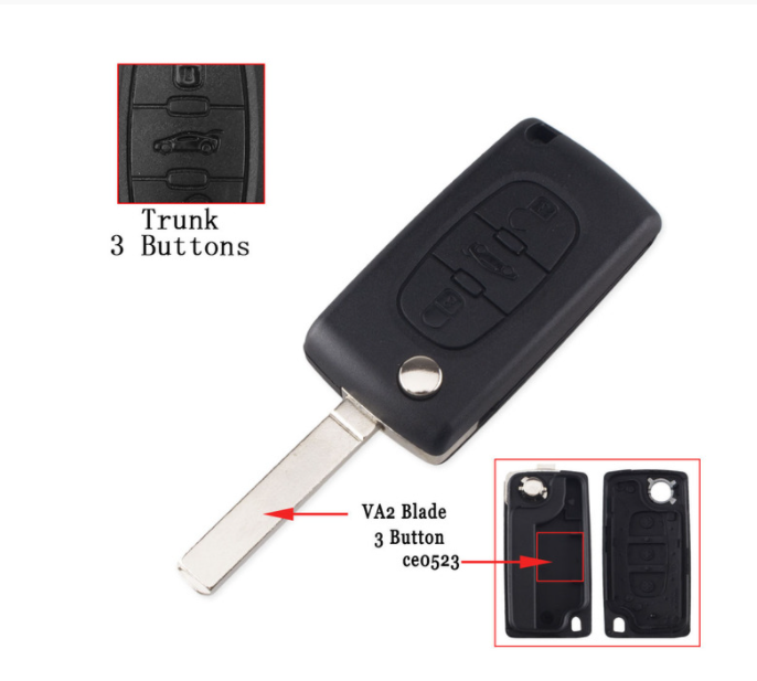 For Citroen 3 buttons with VA2 blade flip remote key shell