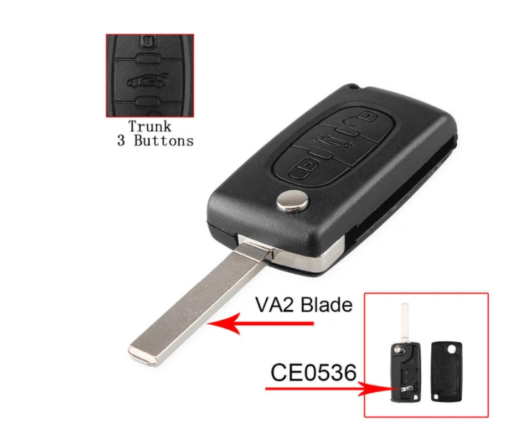 For Citroen 3 buttons with VA2 blade flip remote key shell