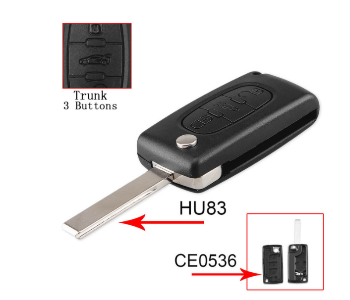 For Citroen 3 buttons truck with HU83 blade flip remote key shell