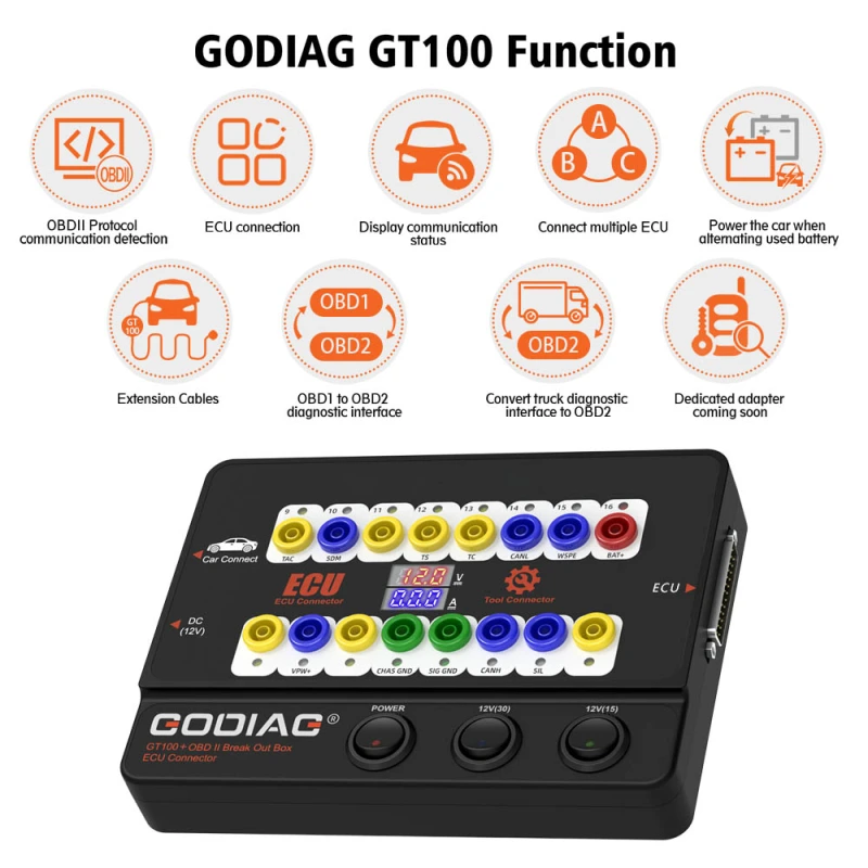 GODIAG GT100+ GT100 Pro New Generation OBDII Breakout Box with Electronic Current Display