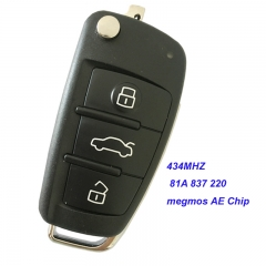Original for Audi A3 Q2 Q3 Remote 3 Buttons 434MHZ Megmos AES MQB48 key FCCID 81A 837 220 / 81A837220