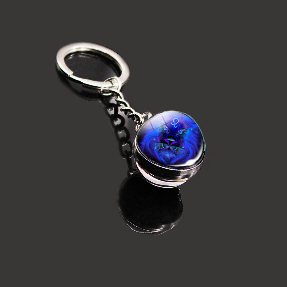 12 Constellation Key Ring Stone Double-Sided Glass Ball Metal Fashion Keychain