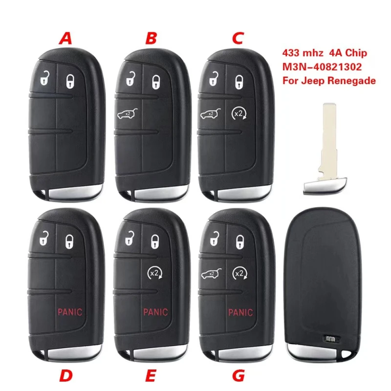 For Jeep Renegade Compass Fiat 500 500X 500L 2015-2020 4A 433MHz Remote Key For Keyless Entry SIP22 Blade M3N-40821302
